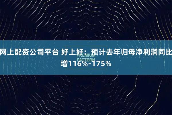 网上配资公司平台 好上好：预计去年归母净利润同比增116%-175%